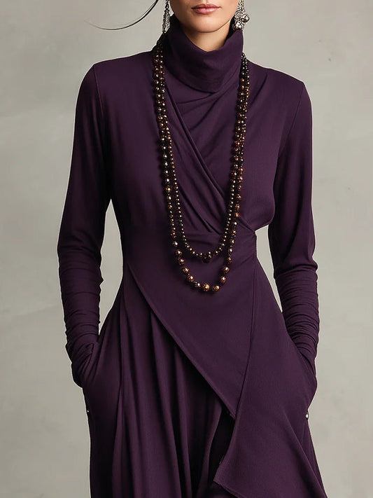 Asymmetric Maxi Dress With High Collar - Marguerite