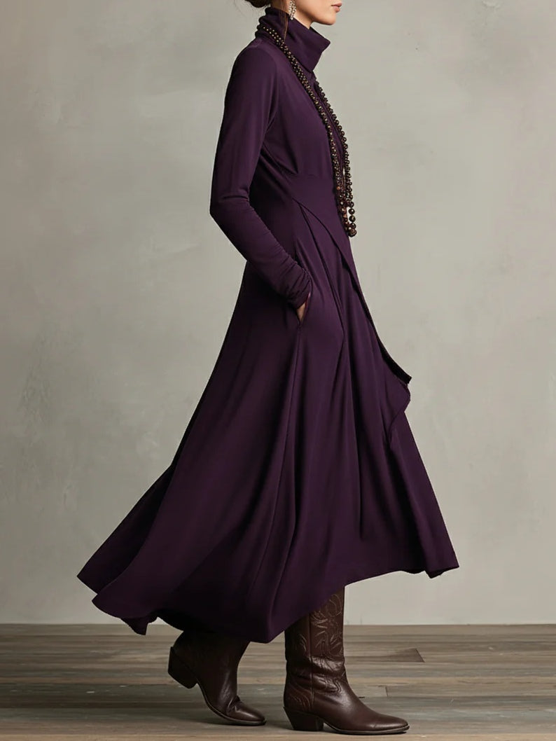 Asymmetric Maxi Dress With High Collar - Marguerite