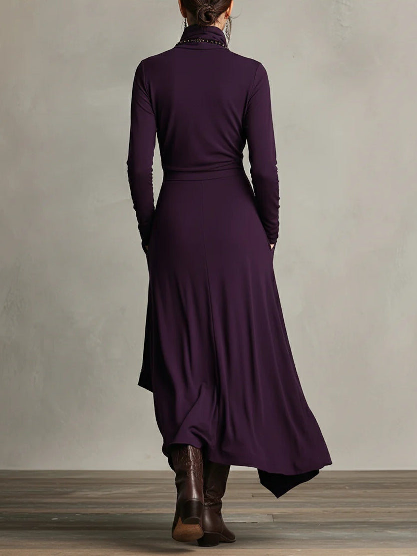 Asymmetric Maxi Dress With High Collar - Marguerite