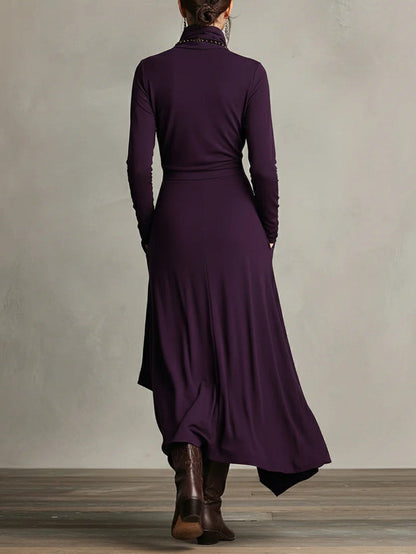 Asymmetric Maxi Dress With High Collar - Marguerite