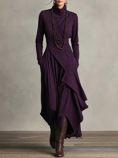 Asymmetric Maxi Dress With High Collar - Marguerite