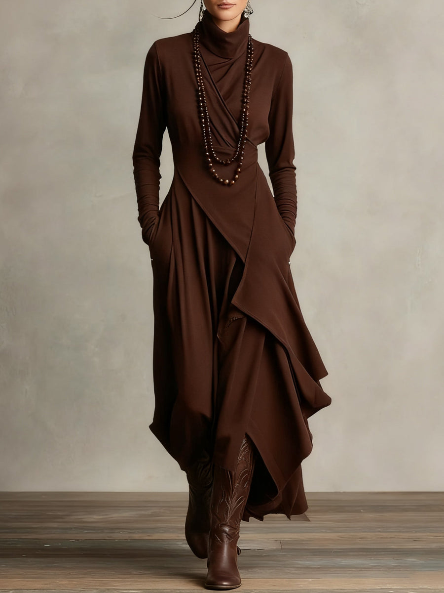 Asymmetric Maxi Dress With High Collar - Marguerite