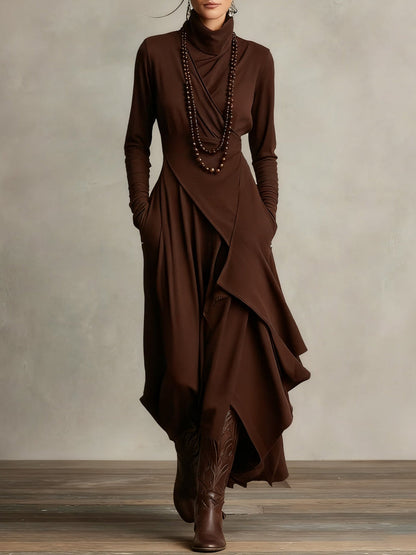 Asymmetric Maxi Dress With High Collar - Marguerite