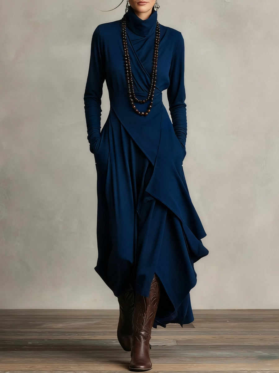 Asymmetric Maxi Dress With High Collar - Marguerite