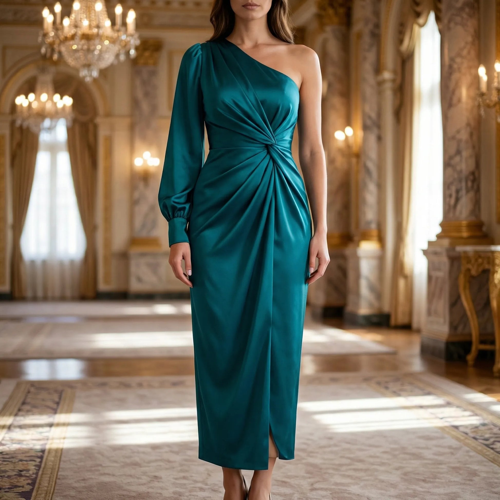 Asymmetrical Single-Sleeve Evening Gown - Joy