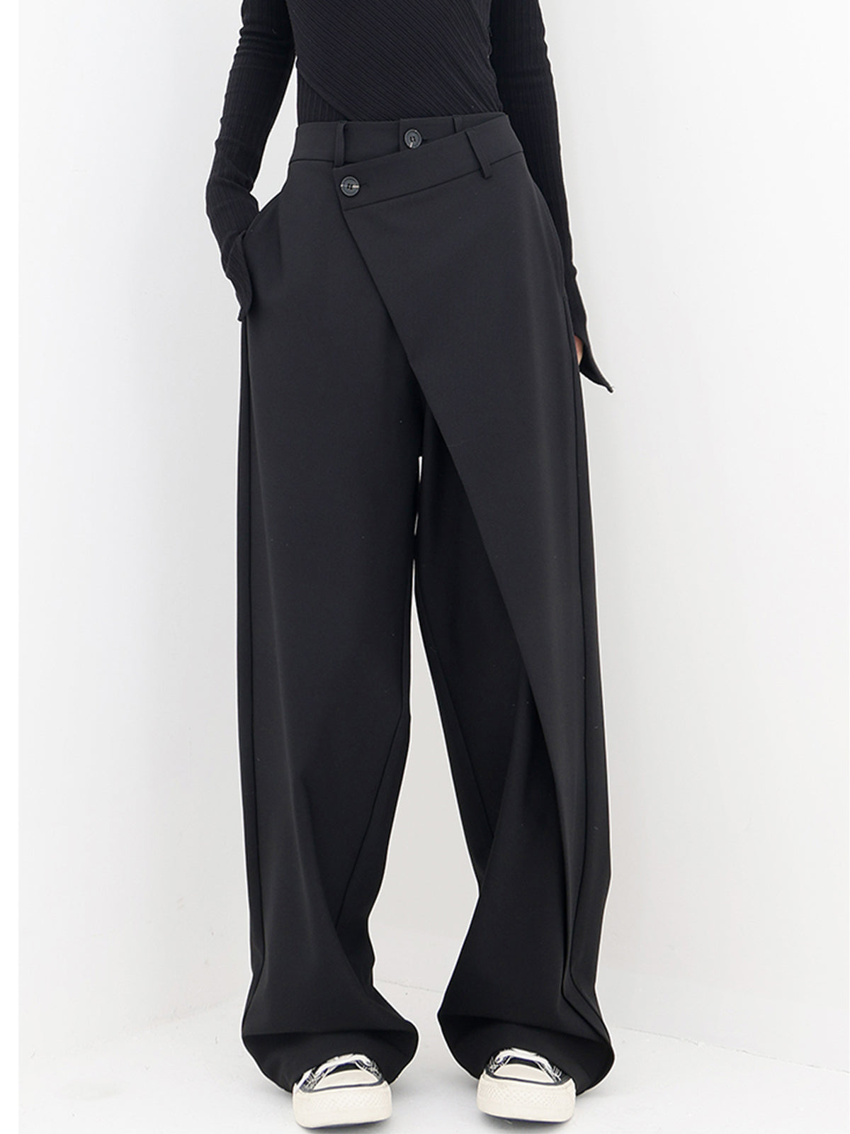 Asymmetrical Wide Women's Trousers with Double Button – Noa