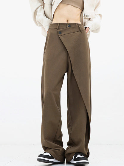 Asymmetrical Wide Women's Trousers with Double Button – Noa