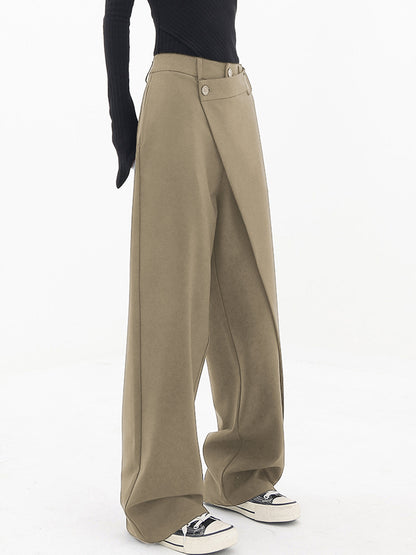 Asymmetrical Wide Women's Trousers with Double Button – Noa