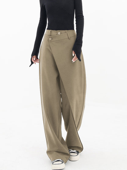 Asymmetrical Wide Women's Trousers with Double Button – Noa