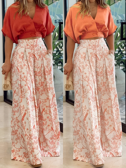 Two-Piece Summer Set with Loose Blouse and Wide Trousers – Élise