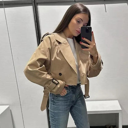 Autumnal Trendy Short Ladies' Trench Coat with Belt – Amelie