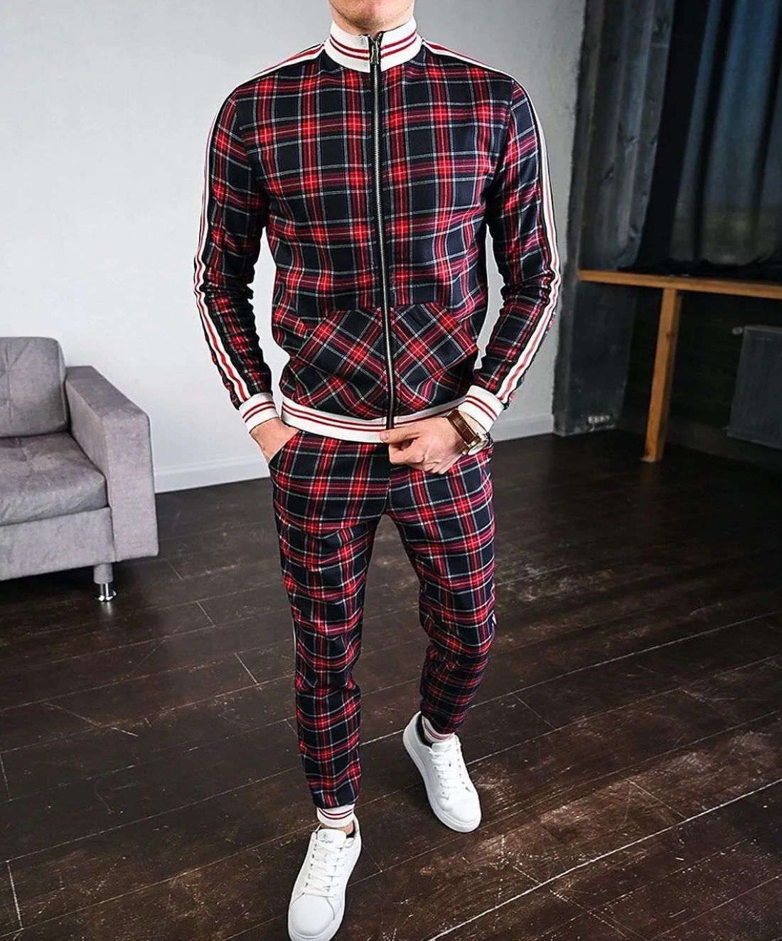 Stylish Men's Training Set with Check Pattern – Dorian