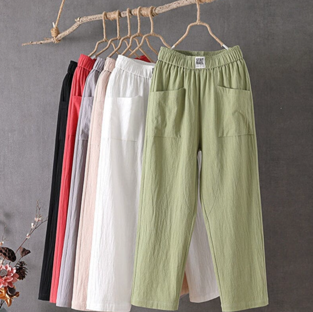 Linen Trousers with Elastic Waist - Livia