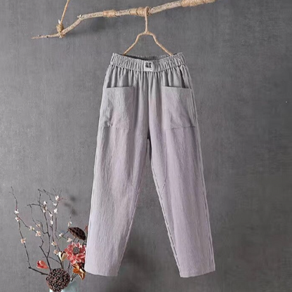 Linen Trousers with Elastic Waist - Livia