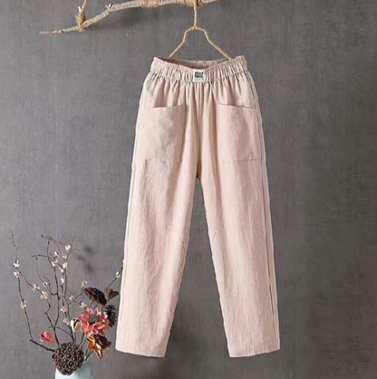 Linen Trousers with Elastic Waist - Livia
