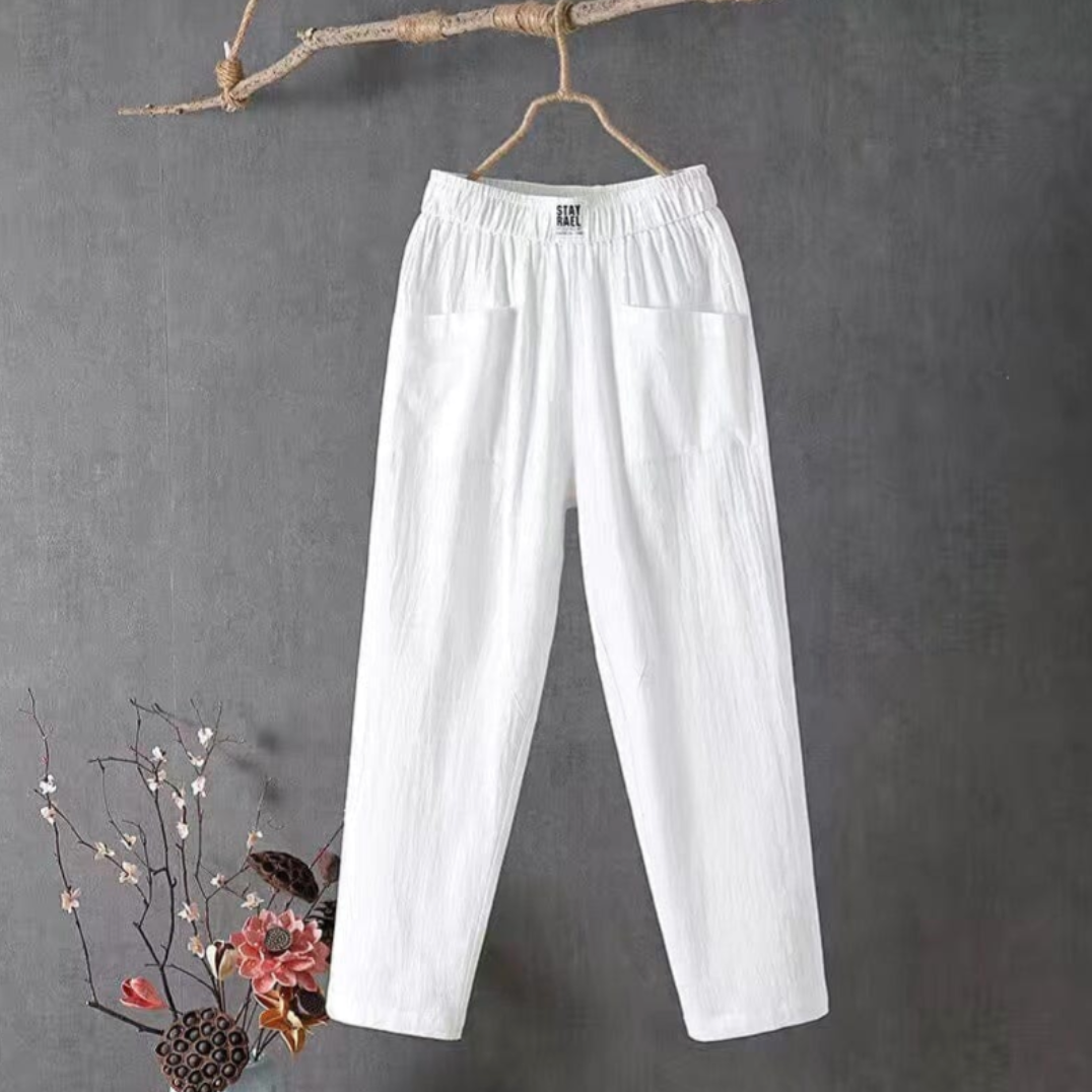 Linen Trousers with Elastic Waist - Livia