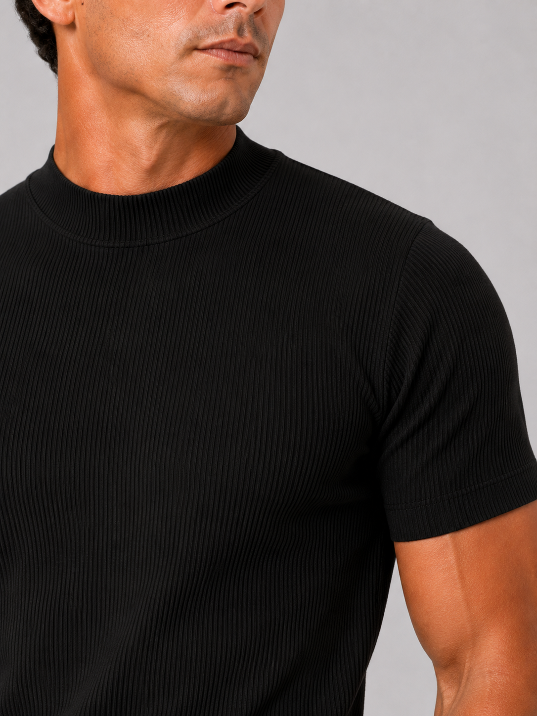 Men's Mock Neck Ribbed T-Shirt Fitted Stretch Short Sleeve Top 17