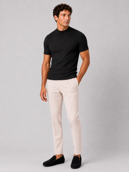 Men's Mock Neck Ribbed T-Shirt Fitted Stretch Short Sleeve Top 18