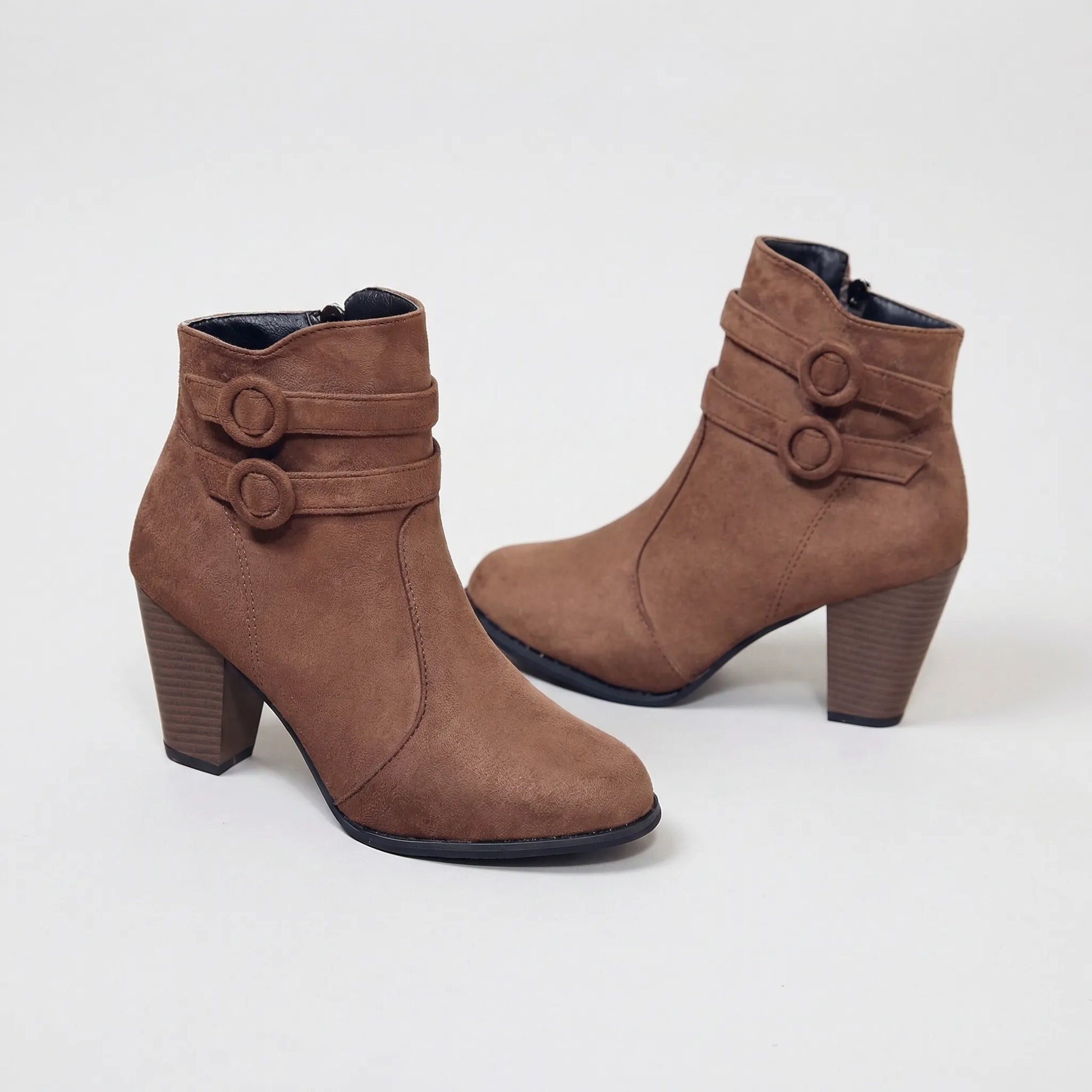 Block Heel Ankle Boot With Buckle Straps - Jenny