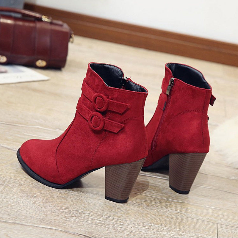 Block Heel Ankle Boot With Buckle Straps - Jenny
