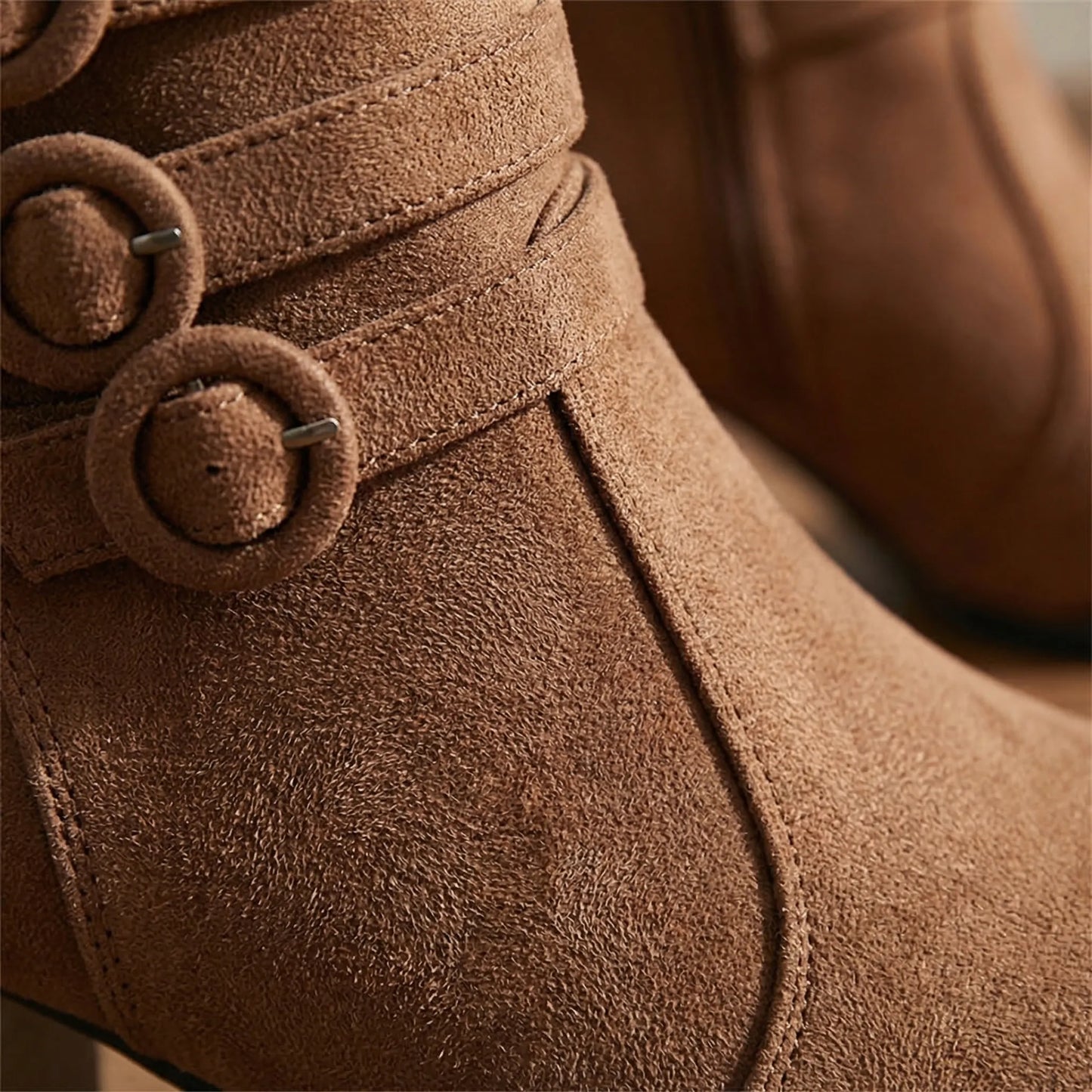 Block Heel Ankle Boot With Buckle Straps - Jenny