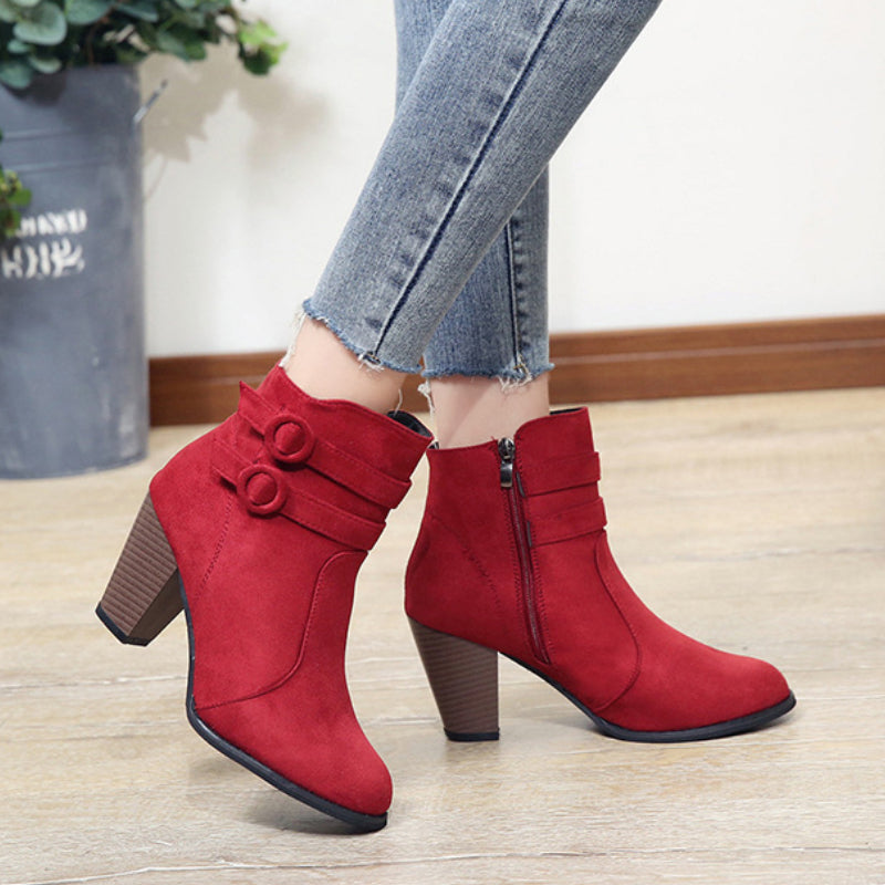 Block Heel Ankle Boot With Buckle Straps - Jenny
