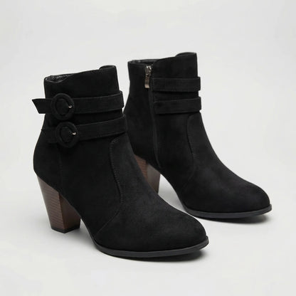Block Heel Ankle Boot With Buckle Straps - Jenny