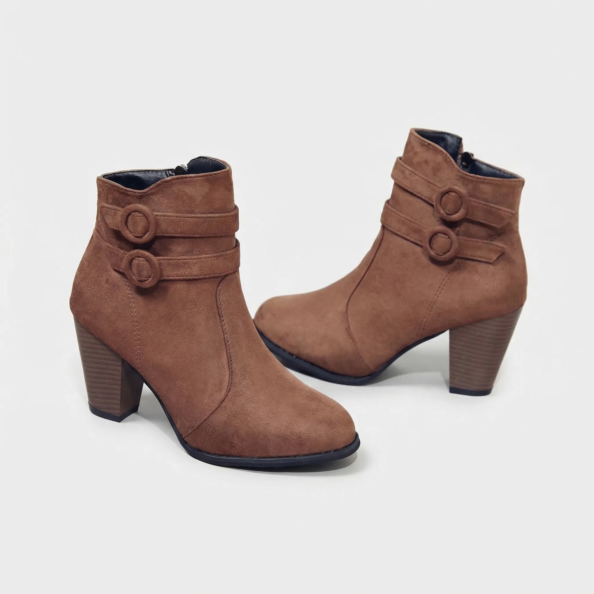 Block Heel Ankle Boot With Buckle Straps - Jenny