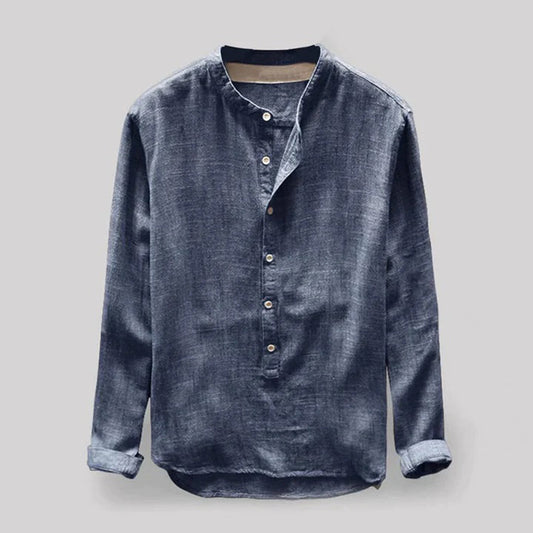 Linen Men's Shirt with Mandarin Collar and Long Sleeves – Elian
