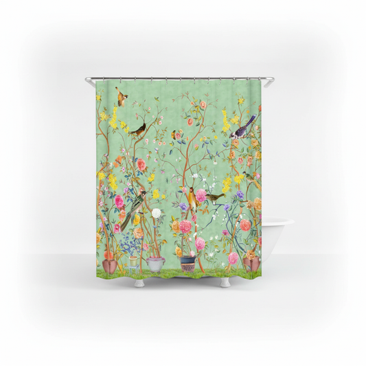 Blumen Und Vogelmotiv Duschvorhang - AquaFlora