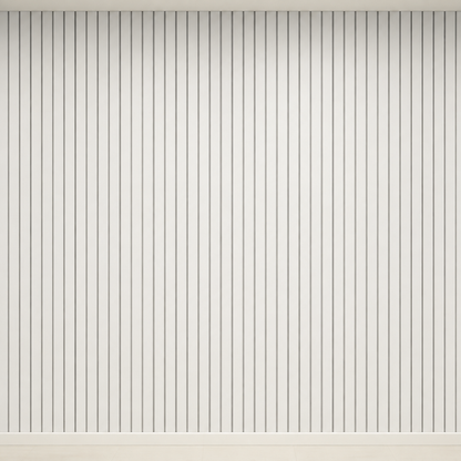 Off-white slat panels with thin grey gaps covering an empty wall 17