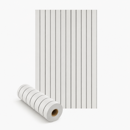 White slat panel with grey gaps, laid flat beside a partly unrolled length 8