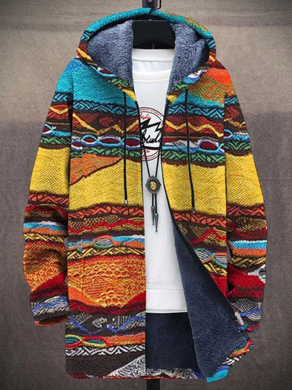 Hooded cardigan with woven-look ethnic stripes and zigzag patterns in yellow, orange, turquoise and red, fleece-lined 5