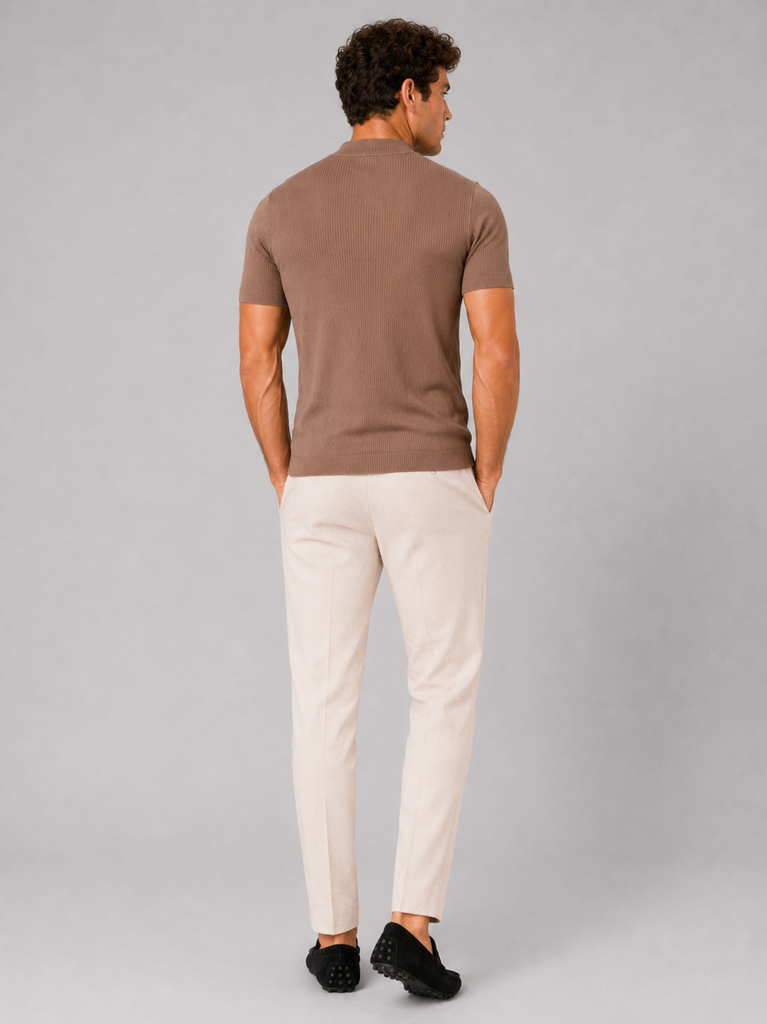 Men's Mock Neck Ribbed T-Shirt Fitted Stretch Short Sleeve Top 4