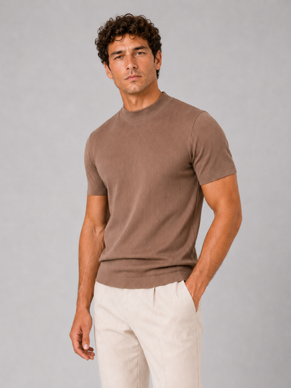 Men's Mock Neck Ribbed T-Shirt Fitted Stretch Short Sleeve Top 1