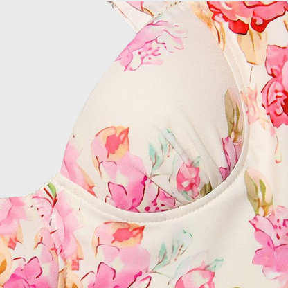Autumnal Floral-Print Midi Party Dress – Mireille