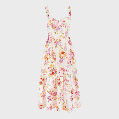 Autumnal Floral-Print Midi Party Dress – Mireille