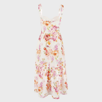 Autumnal Floral-Print Midi Party Dress – Mireille