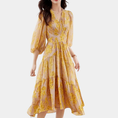 Autumnal floral dress with stretch fabric – Maëlle