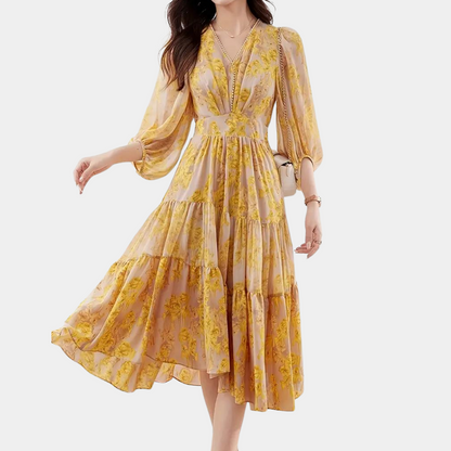 Autumnal floral dress with stretch fabric – Maëlle