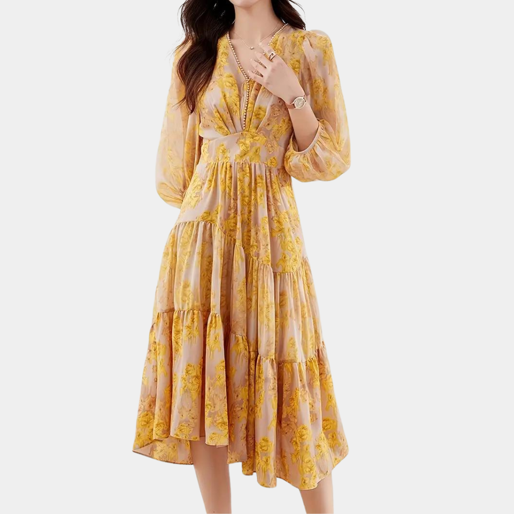 Autumnal floral dress with stretch fabric – Maëlle