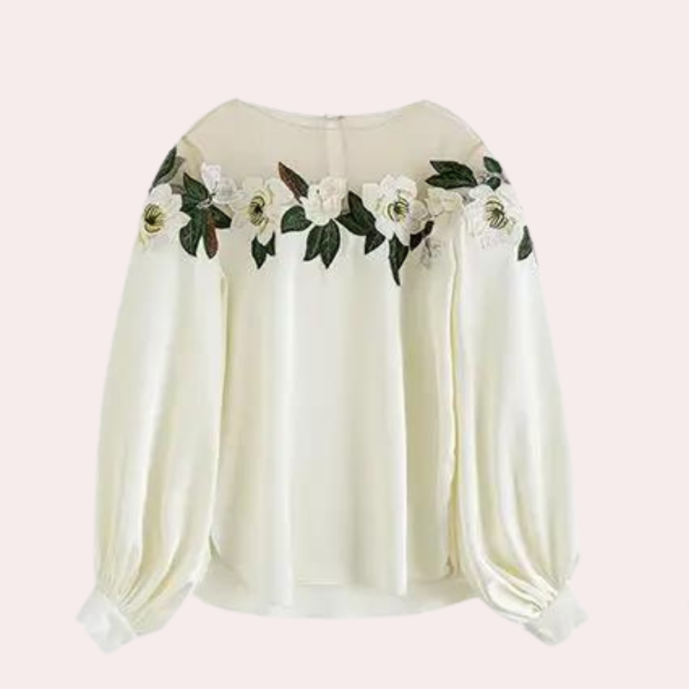 Beige women's blouse with autumnal floral print and a relaxed fit – Elvira