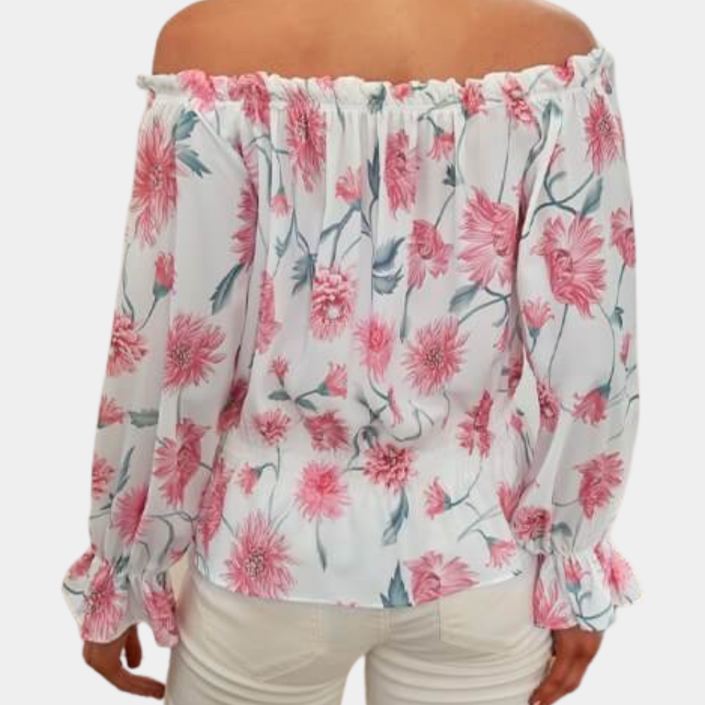 Off-the-shoulder floral blouse with frills – Autumn Magic Fayenne