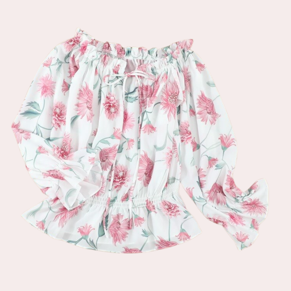 Off-the-shoulder floral blouse with frills – Autumn Magic Fayenne