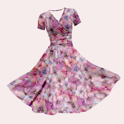 Autumnal Colourful Midi Dress with V-Neck – Selina