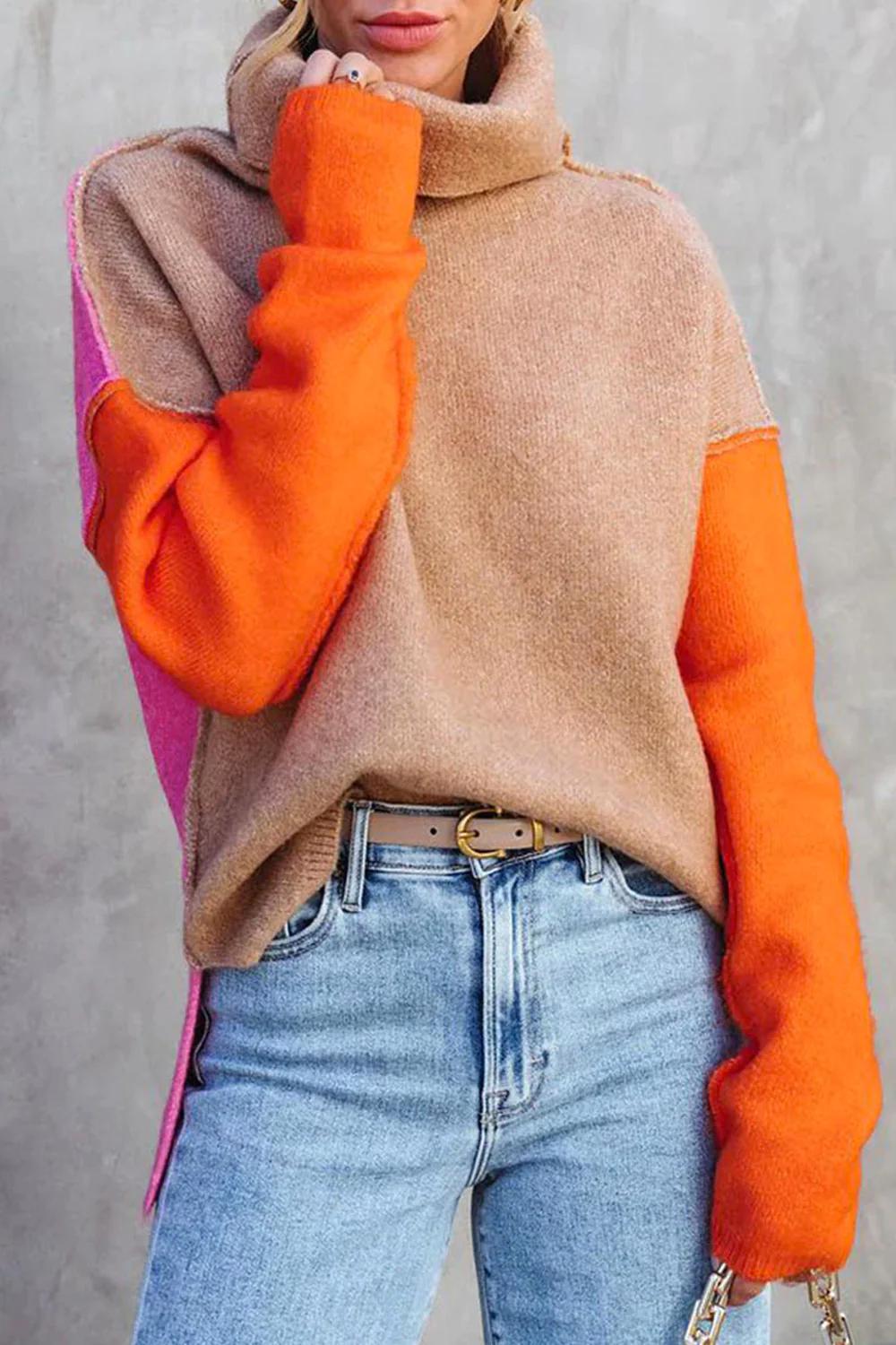Impressive Color Block Knitted Sweater - AutumnVibe