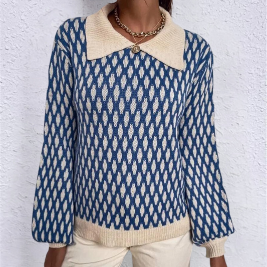 Knitted Women's Sweater with Collar – Solveig