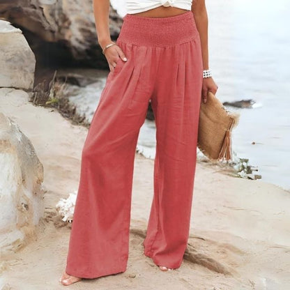 Lightweight women's linen trousers with wide leg – Liv