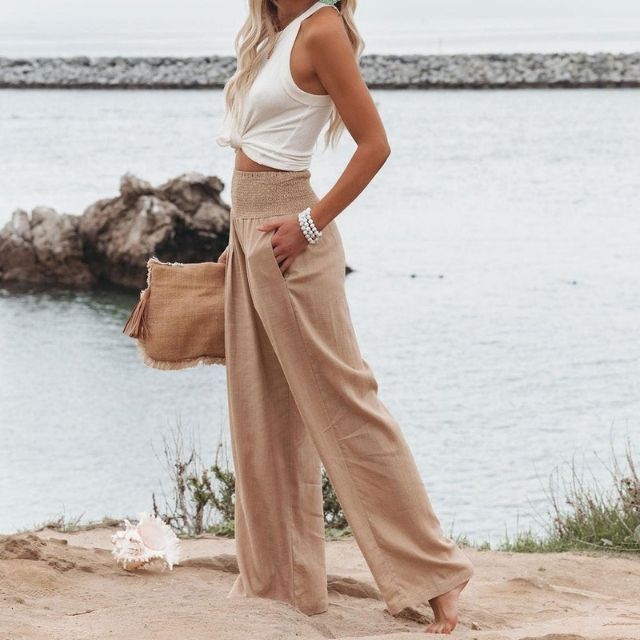 Lightweight women's linen trousers with wide leg – Liv