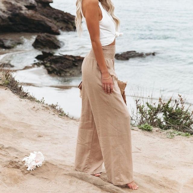 Lightweight women's linen trousers with wide leg – Liv